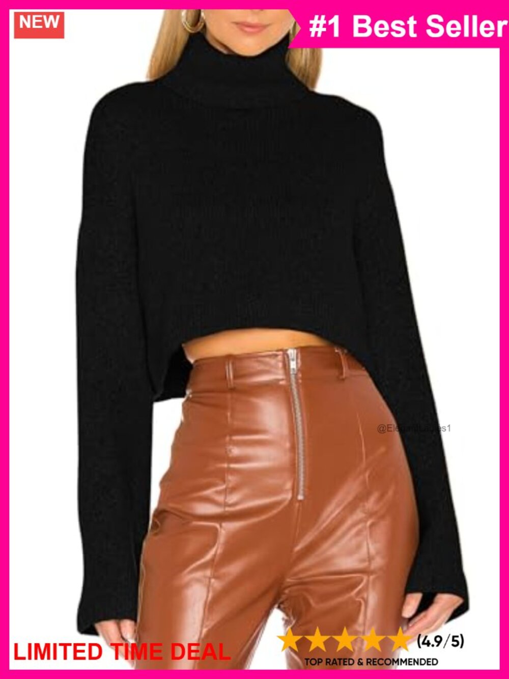 Cropped Turtleneck Sweater Long Sleeve Pullover Top Soft Fleece Womens